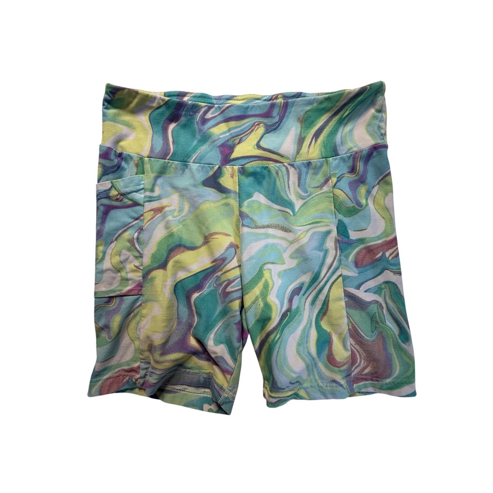 No Boundaries Girls Marble Swirl Bike Shorts Blue Green Purple Size L 11-13